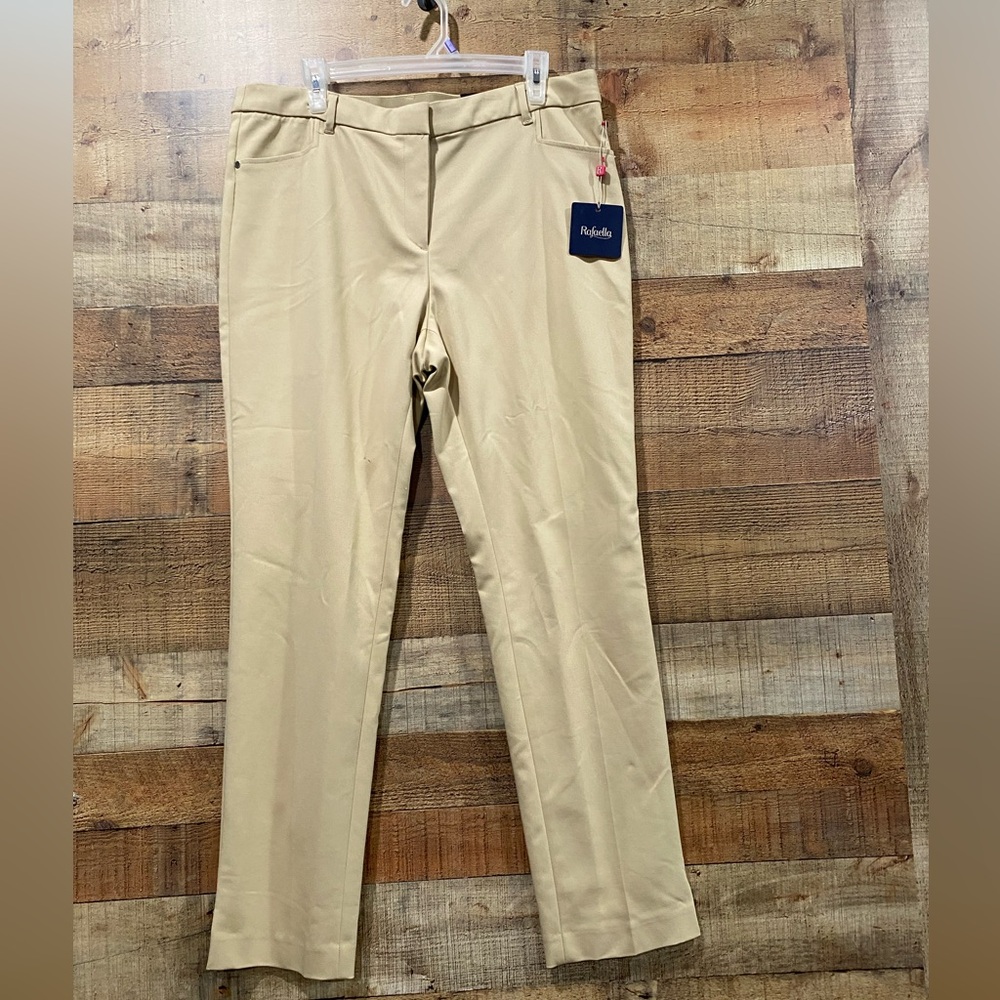 New With Tags Rafaella Classic Khaki Ladies Straight Leg Slacks Pants Size 16